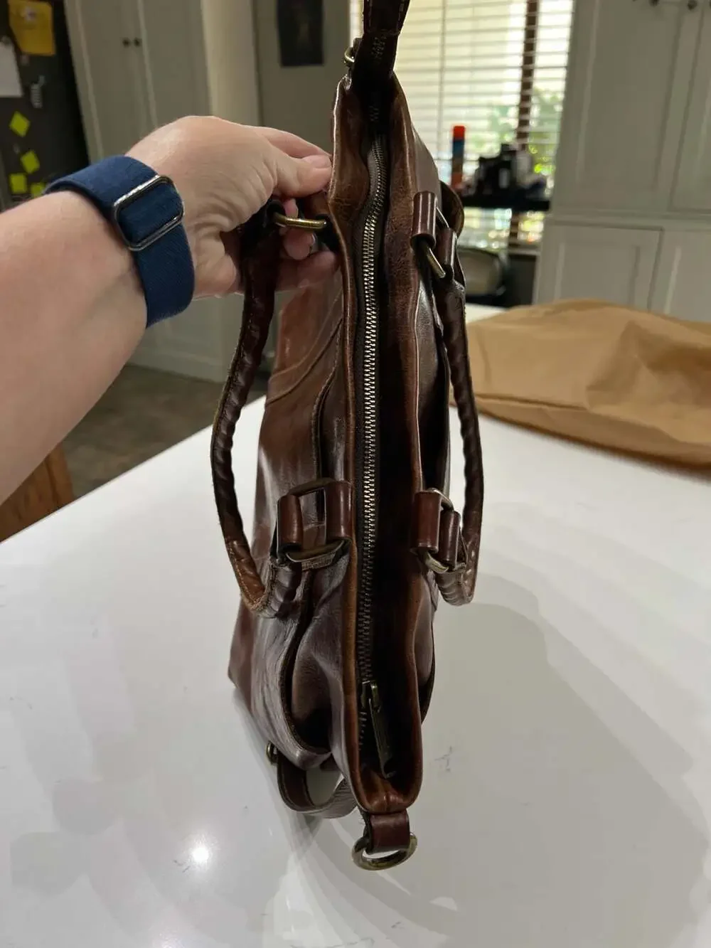 Patricia Nash Cassini Tooled Leather Satchel in Classic Cognac